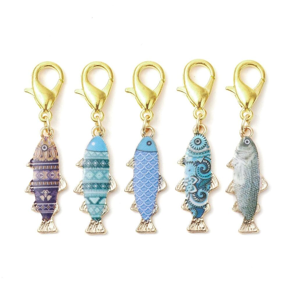 9184 50 pcs Mixed Styles Enamel Fish Clip on Charms Sea Animals Jesus